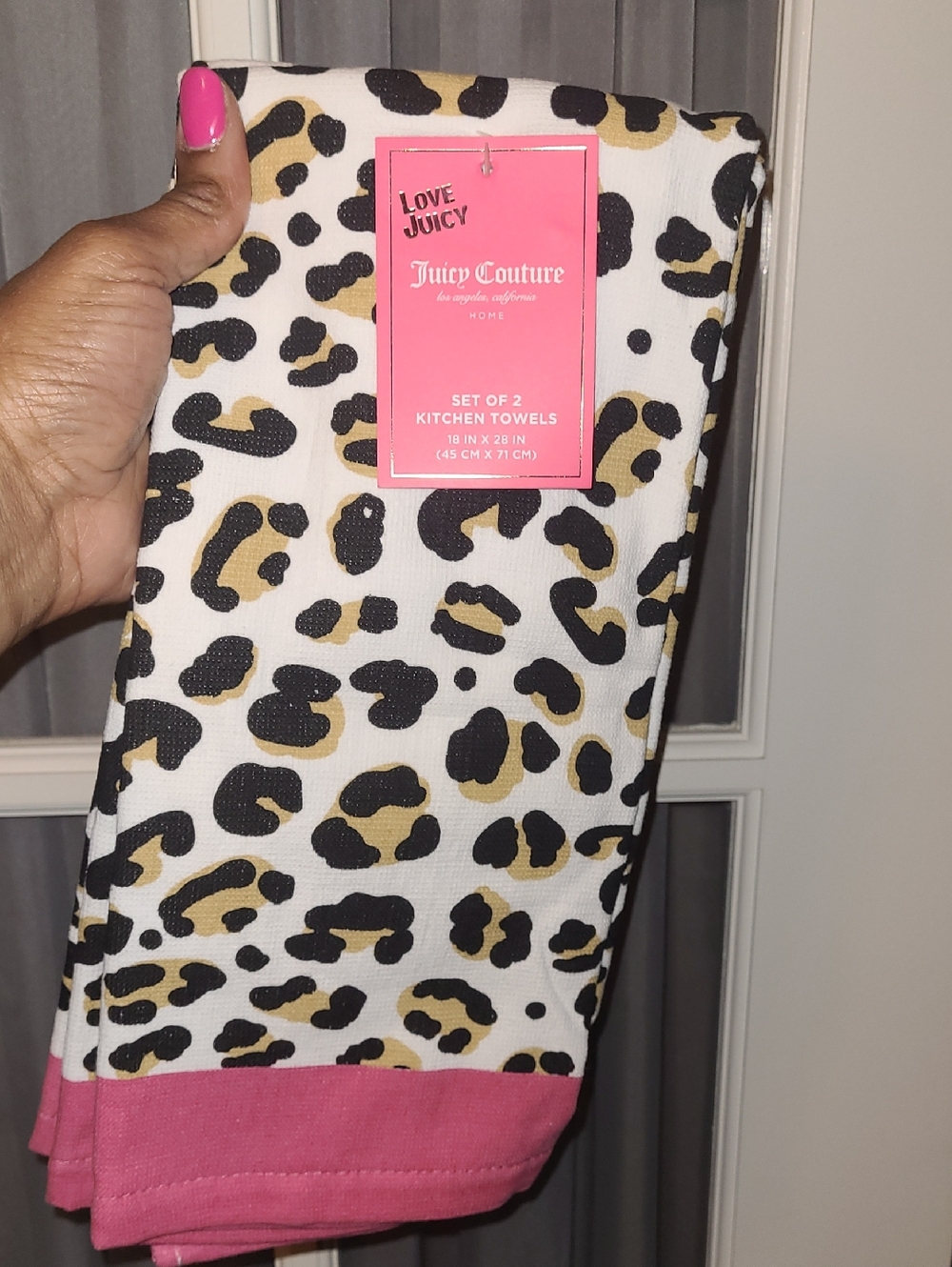 Juicy Couture Leopard Print Kitchen Towels with Pink Trim